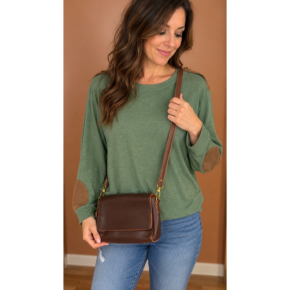 Lauren Ralph Lauren Olive Green Long Sleeve Top Suede Elbow Patches XL